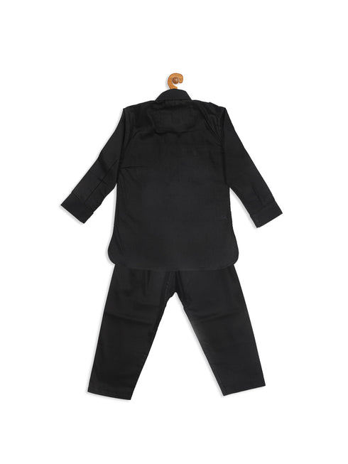Sishu Boy's Black Pure Cotton Pathani Style Kurta With Pyjama Set